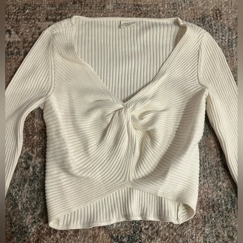 Abercrombie & Fitch Cream Ribbed Long Sleeve Top, cropped - Picture 2 of 3